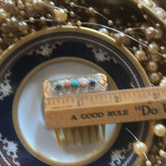 Vintage Native American Sterling Silver Turquoise and Multi Stone Hair Comb - Picture 5 of 5